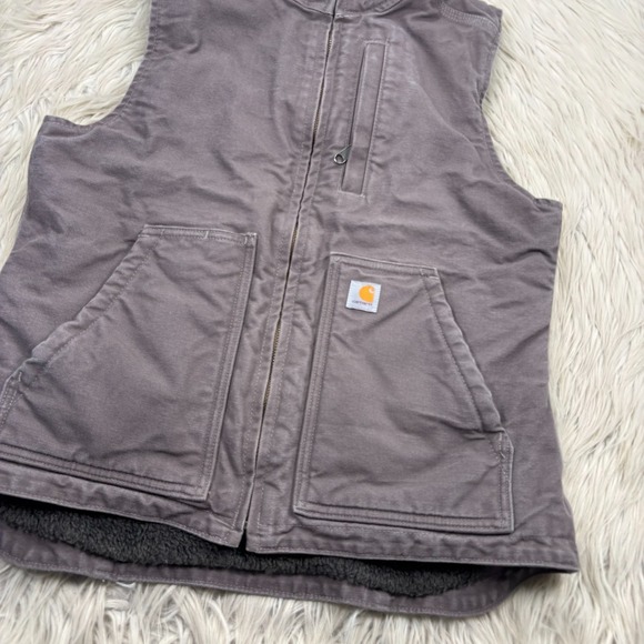Carahartt Women's S Gray Washed Duck Mock Neck Vest Sherpa Fleece Lined Workwear - Picture 2 of 9